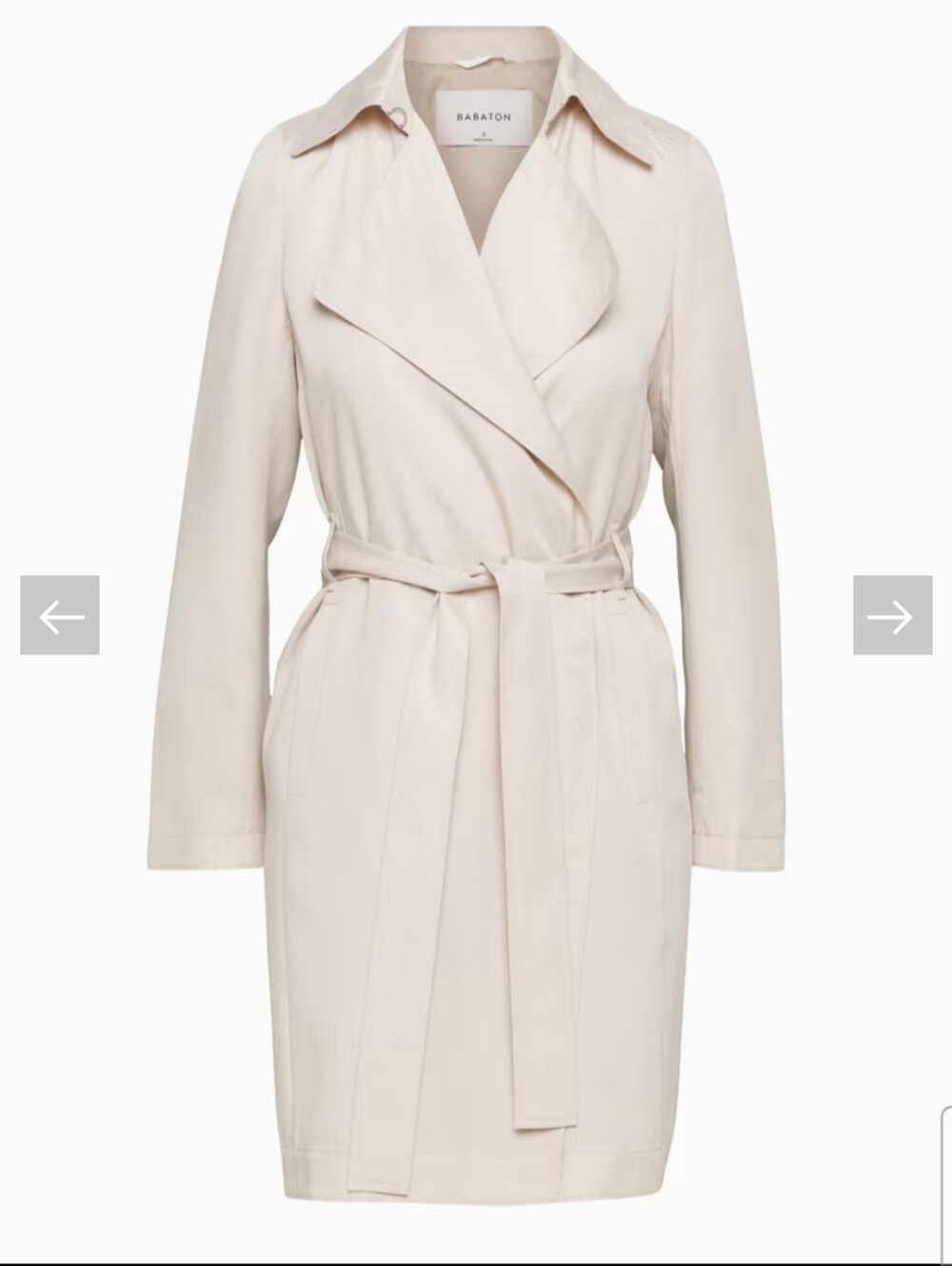 Aritzia Babaton Maximo Trench Coat Womens Size Small in Bone Open Belted Beige.